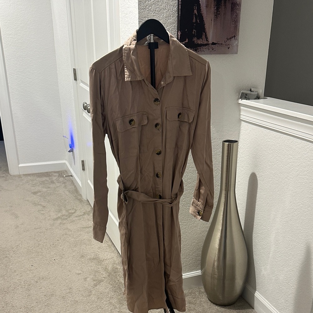 Time and Tru Taupe Belted Trench Shirt Dress